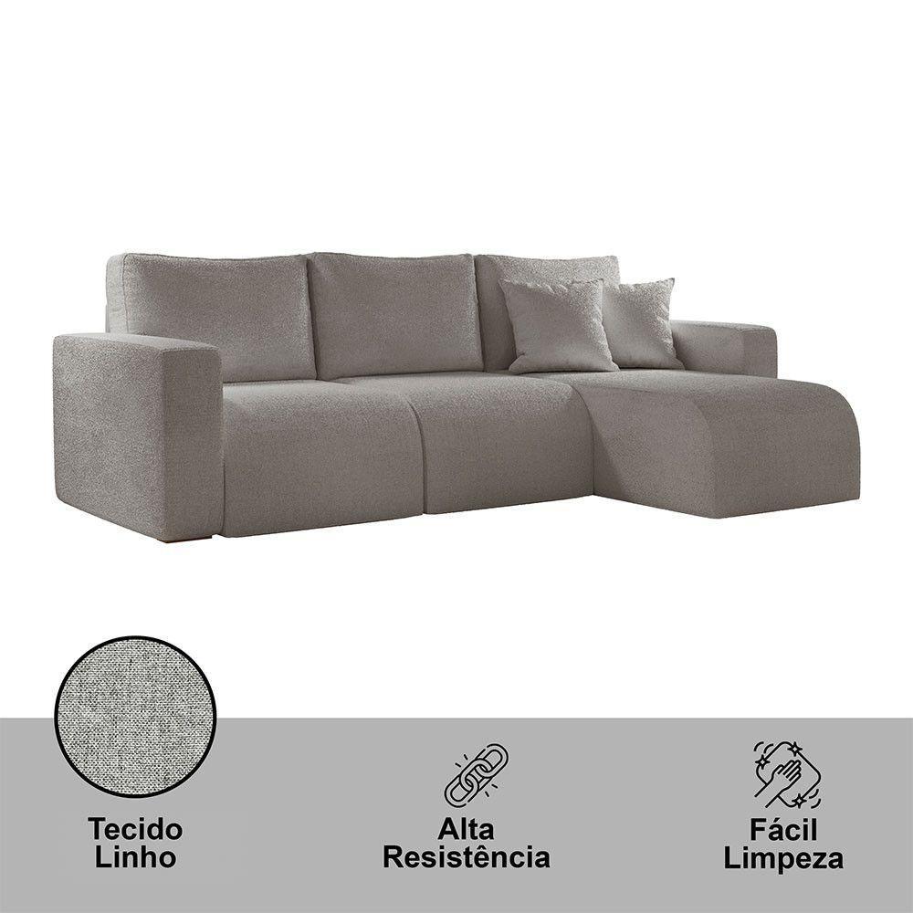 Sofá Living 90cm + 90cm Com Chaise Direito Meu Sofá Online A230 Linho Cinza - 4