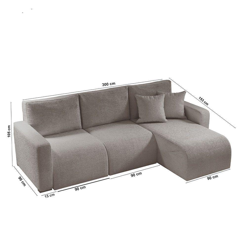 Sofá Living 90cm + 90cm Com Chaise Direito Meu Sofá Online A230 Linho Cinza - 6