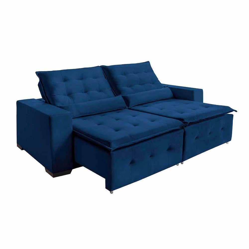 Sofá Spazzio 3 Lugares 1,80cm Retrátil E Reclinável - De Casa Décor E Estofados Azul - 2