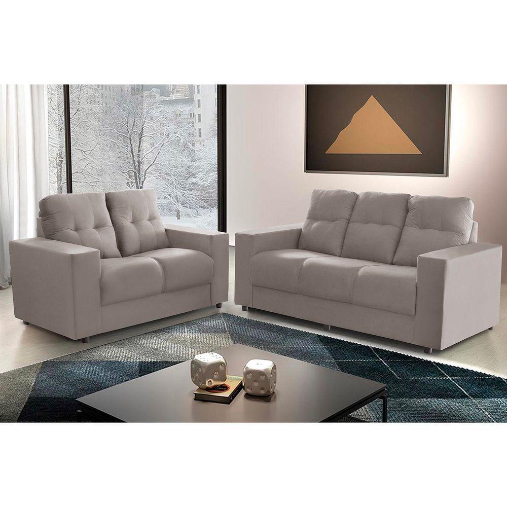 Sofá Roma 5 Lugares, Conjunto 3 E 2 - De Casa Décor E Estofados Cinza Claro - 1