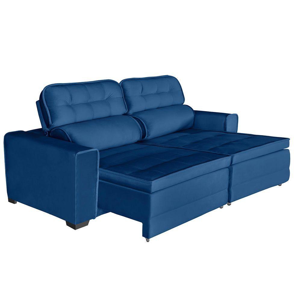 Sofá Império 5 Lugares 2,50cm Retrátil E Reclinável - De Casa Décor E Estofados Azul - 3