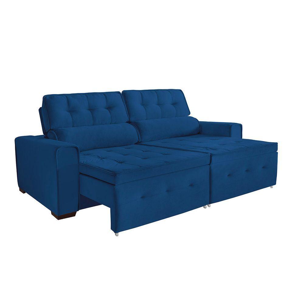 Sofá Dallas 3 Lugares 1,80cm Retrátil E Reclinável - De Casa Décor E Estofados Azul - 2