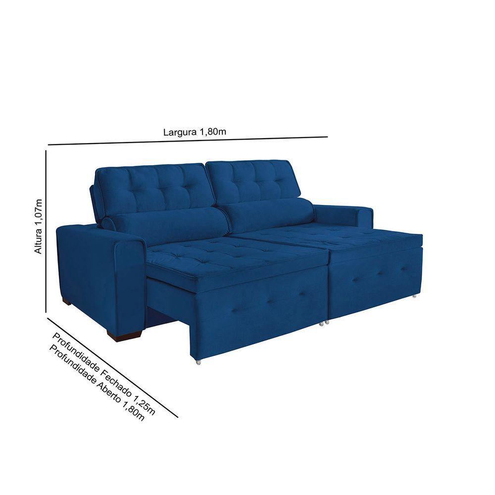 Sofá Dallas 3 Lugares 1,80cm Retrátil E Reclinável - De Casa Décor E Estofados Azul - 3
