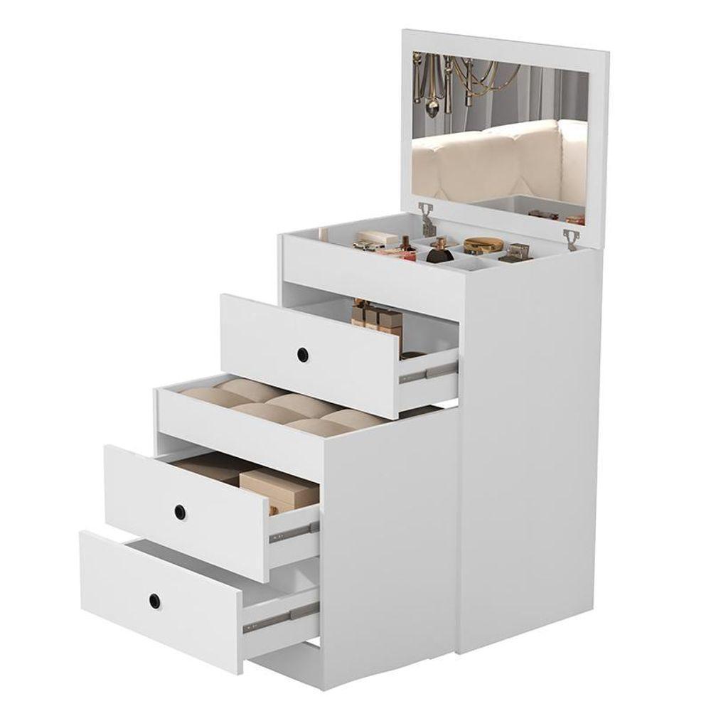 Penteadeira Olivia 3 Gavetas Banqueta Embutida Com Rodizios Branco Branco - 4