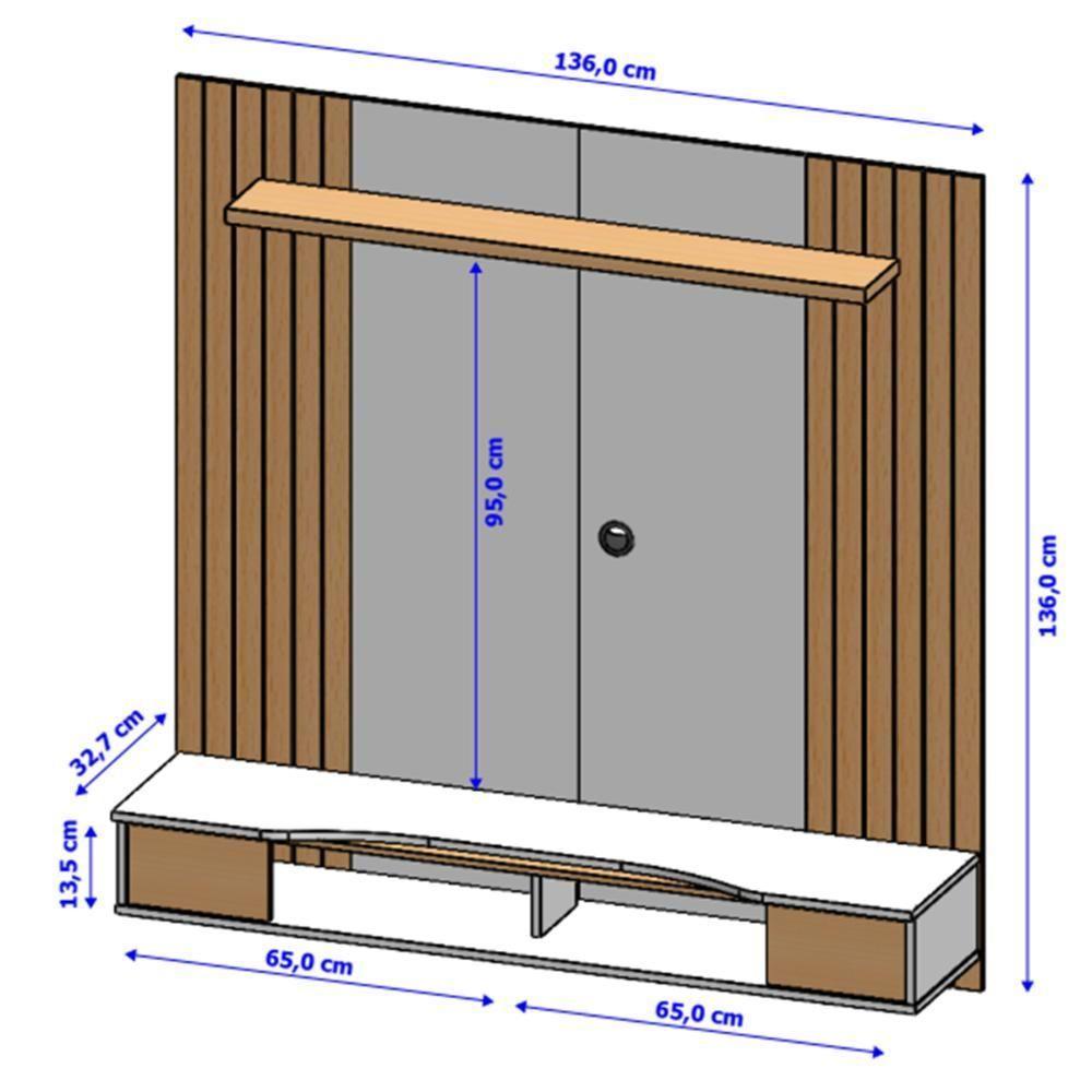 Painel Suspenso Ipanema Sala Tv Até 55 Polegadas Com Nicho Naturale/Off White - 4