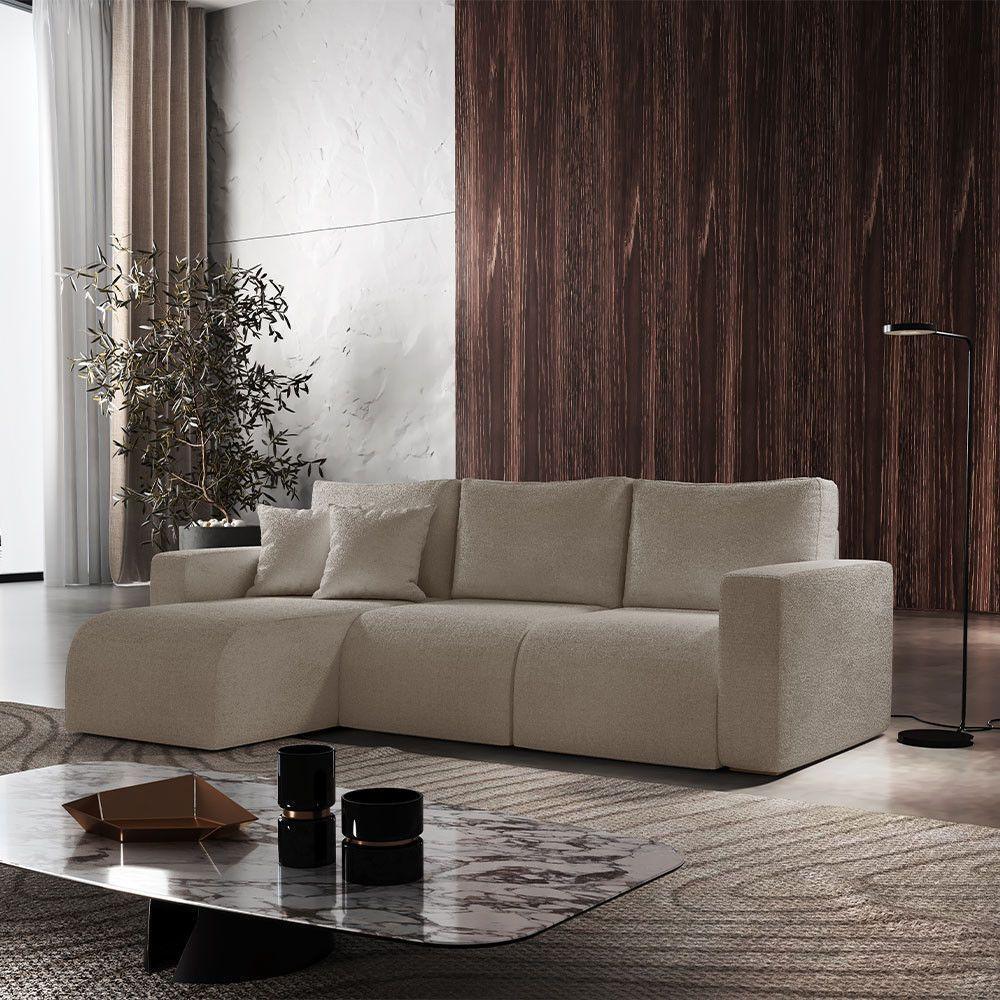 Sofá Living 90cm + 90cm Mais Chaise Esquerdo Meu Sofá Online B002 Veludo Capuccino - 1