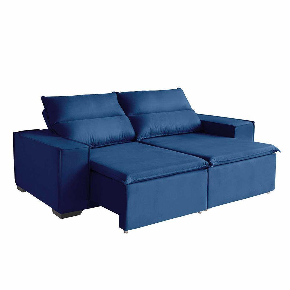 Sofá Paris 4 Lugares 2,20cm Retrátil E Reclinável - De Casa Décor E Estofados Azul - 2