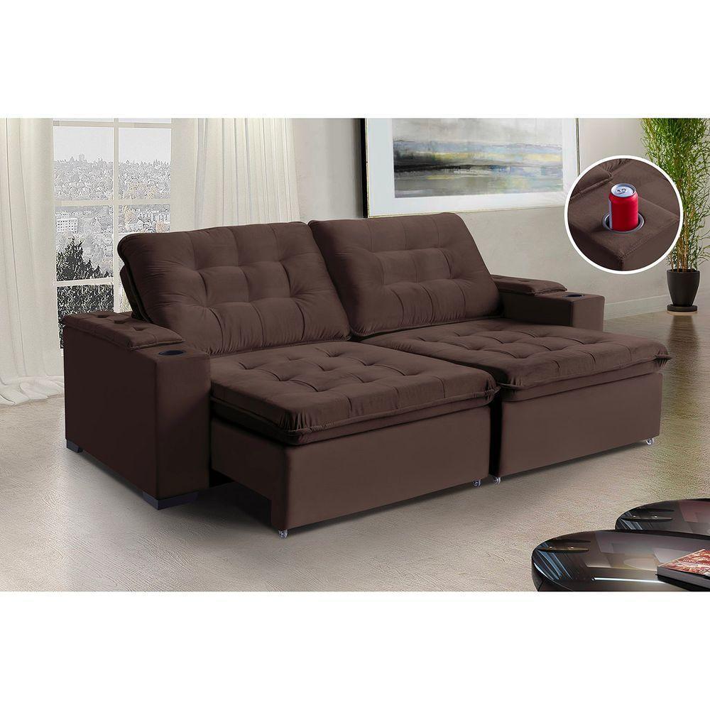 Sofá Londres Com Porta Copo 4 Lugares 2,20cm - De Casa Décor Estofados Marrom - 1