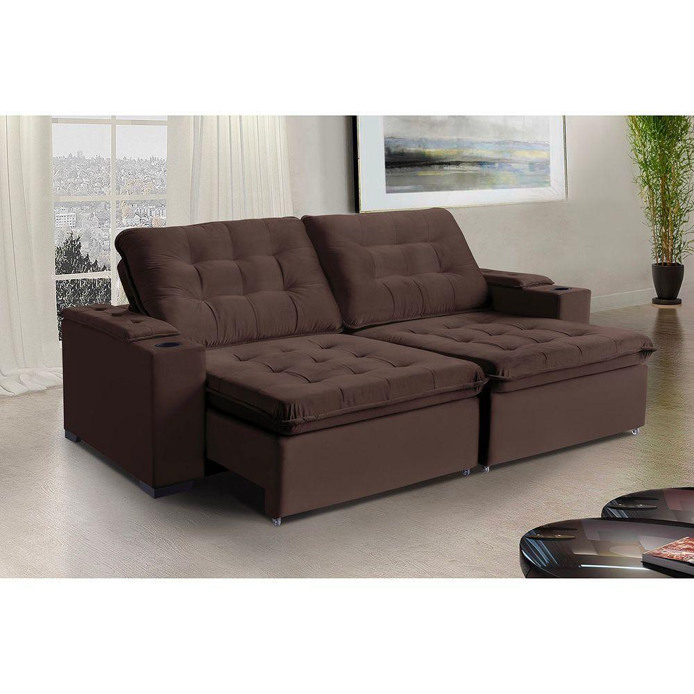 Sofá Londres Com Porta Copo 4 Lugares 2,20cm - De Casa Décor Estofados Marrom - 3