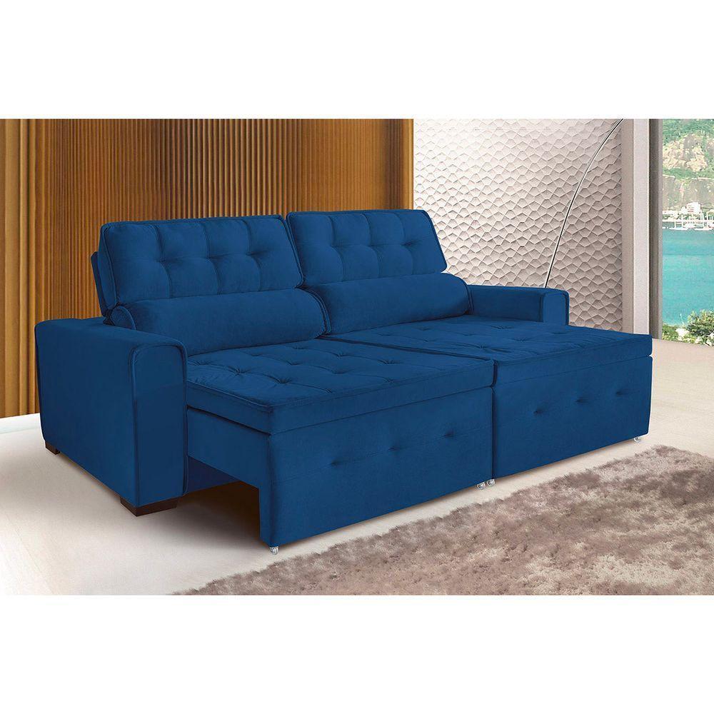 Sofá Dallas 5 Lugares 2,50cm Retrátil E Reclinável - De Casa Décor E Estofados Azul - 1