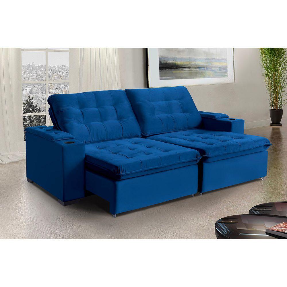 Sofá Londres Com Porta Copo 5 Lugares 2,70cm- De Casa Décor Estofados Azul - 1