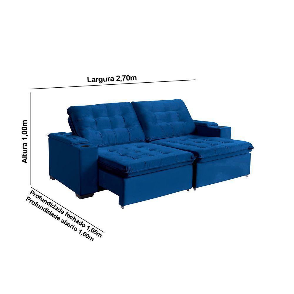 Sofá Londres Com Porta Copo 5 Lugares 2,70cm- De Casa Décor Estofados Azul - 3