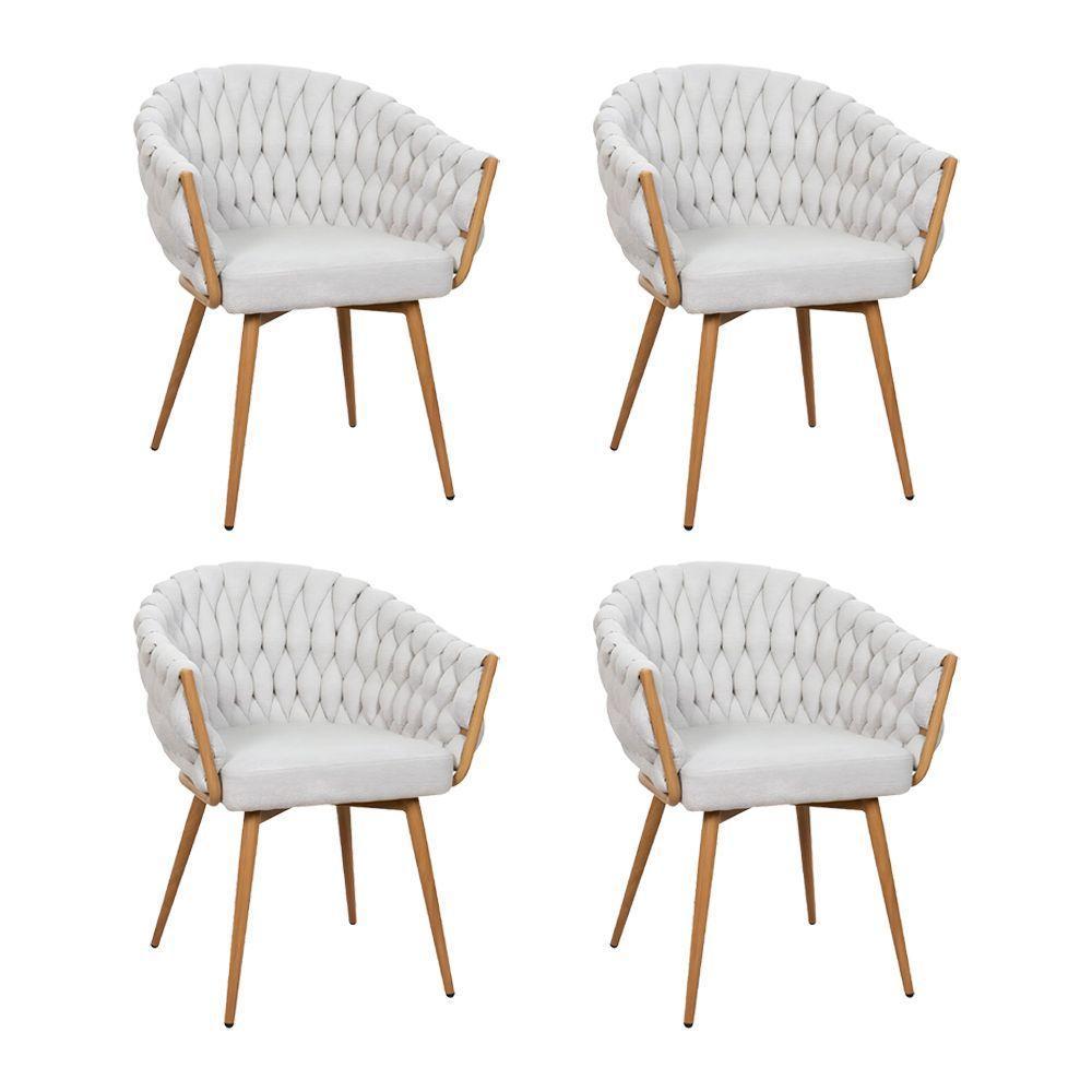 Kit 4 Cadeira De Aproximação Eloá Estrutura Aço Carbono Laminado Natural Com Estofado Linho Cru - 1