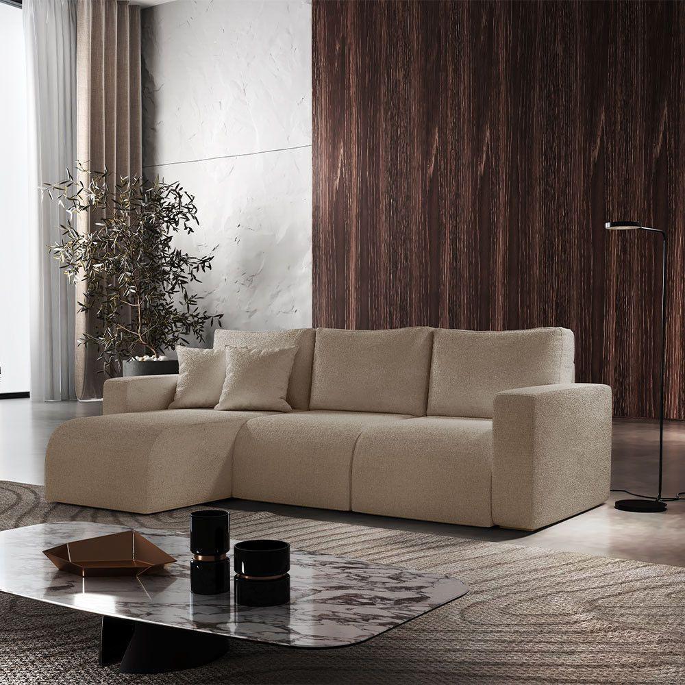 Sofá Living 70cm + 70cm Com Chaise Esquerdo Meu Sofá Online A226 Linho Bege - 1