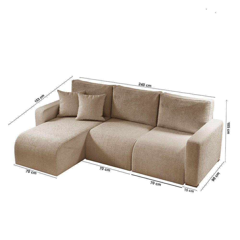 Sofá Living 70cm + 70cm Com Chaise Esquerdo Meu Sofá Online A226 Linho Bege - 5