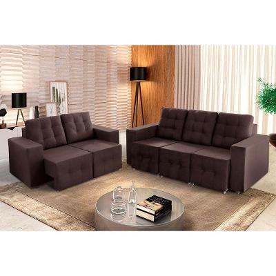 Sofá Veneza 5 Lugares, Conjunto 3e2 - Retrátil - De Casa Décor E Estofados Marrom