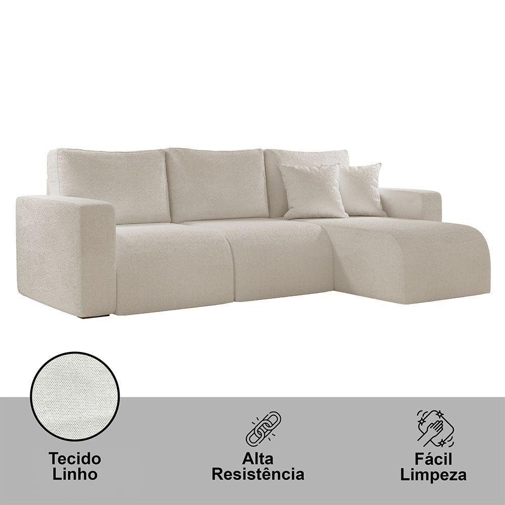 Sofá Living 90cm + 90cm Com Chaise Direito Meu Sofá Online A302 Linho Branco - 2