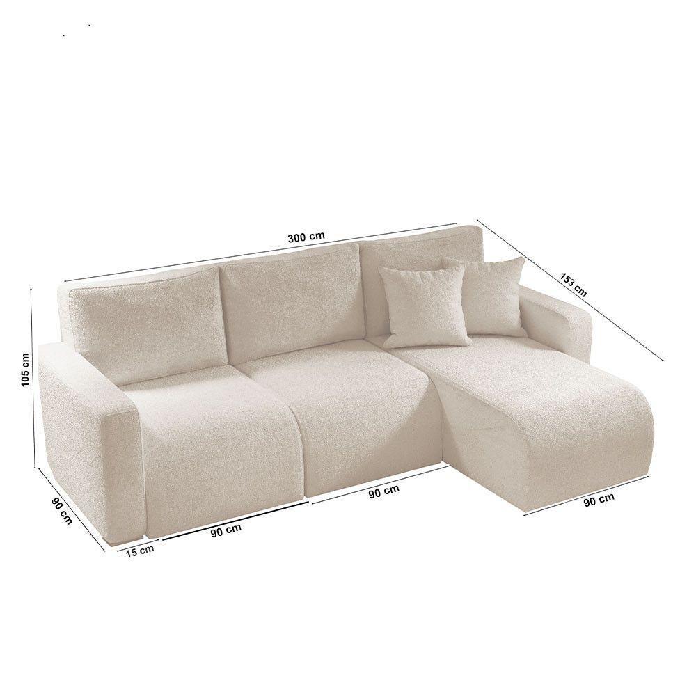 Sofá Living 90cm + 90cm Com Chaise Direito Meu Sofá Online A302 Linho Branco - 6