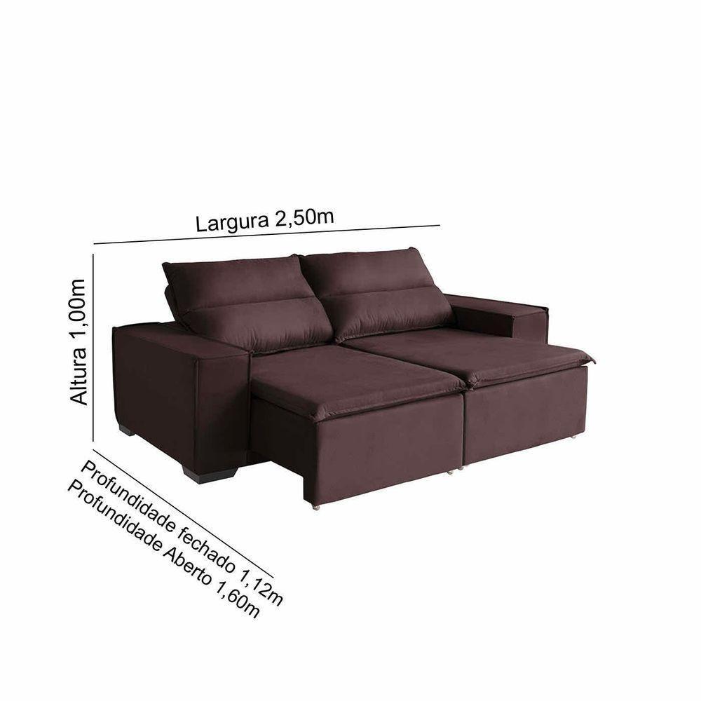 Sofá Paris 5 Lugares 2,50cm Retrátil E Reclinável - De Casa Décor E Estofados Marrom - 2