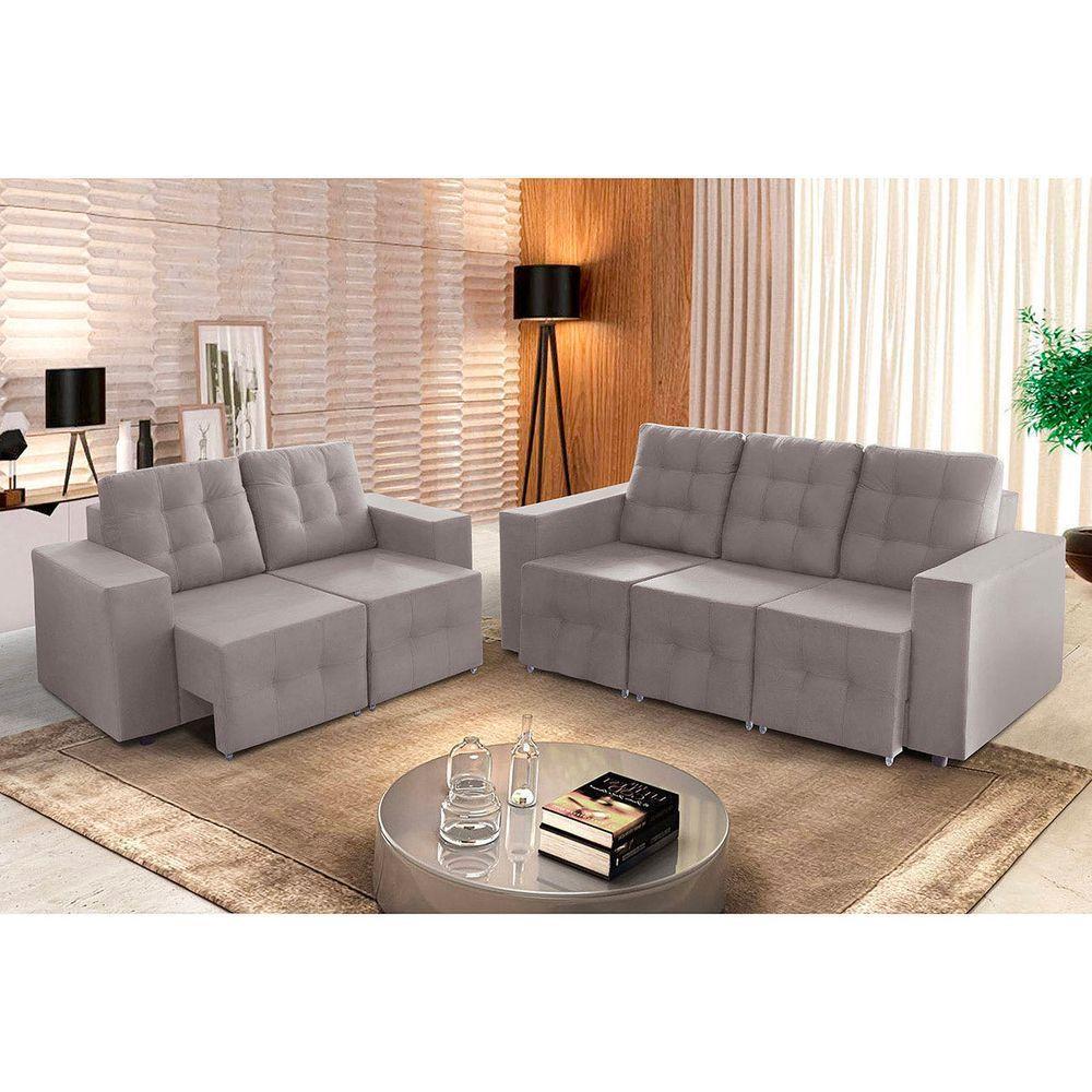 Sofá Veneza 5 Lugares, Conjunto 3e2 - Retrátil - De Casa Décor E Estofados Cinza - 1
