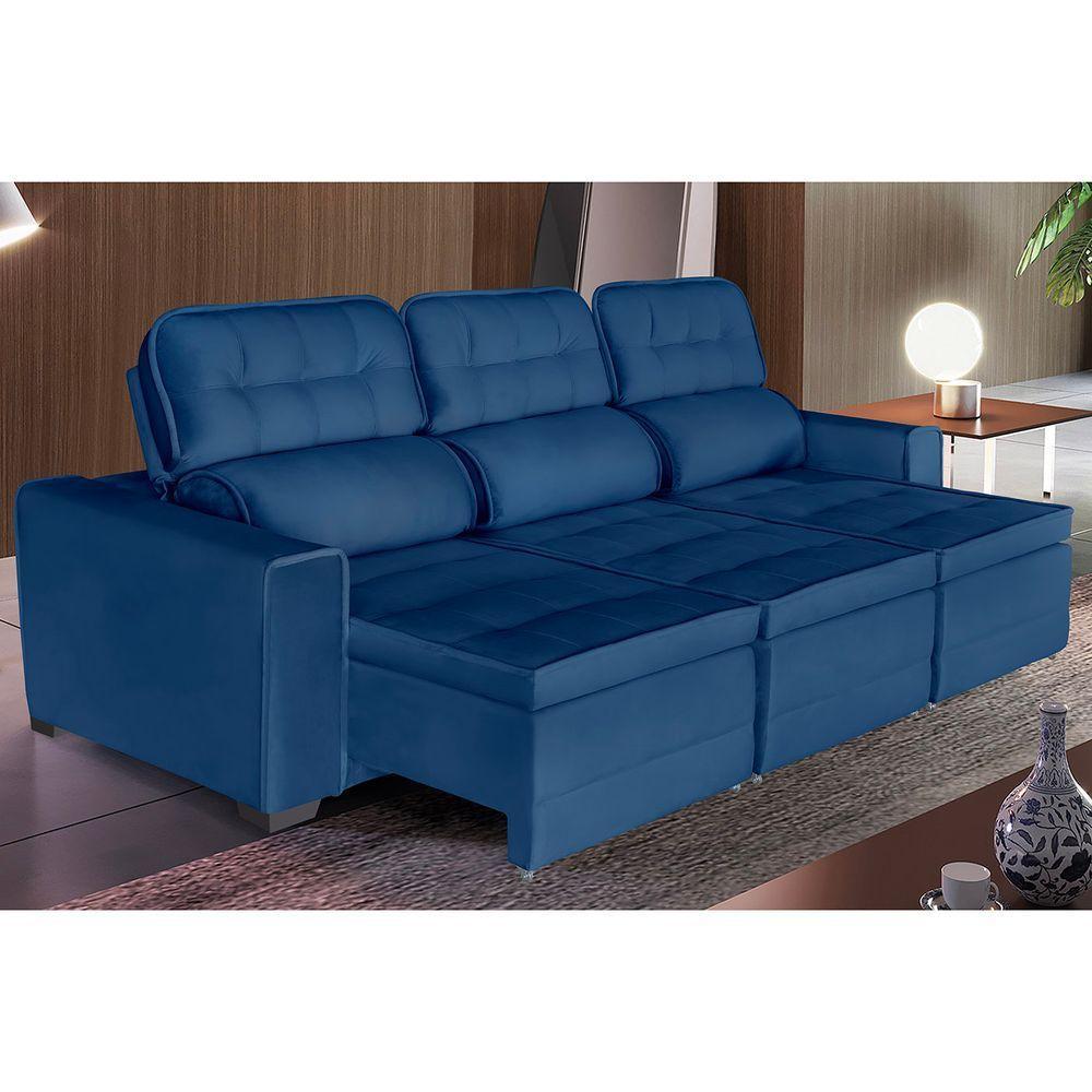 Sofá Império 6 Lugares 2,90cm Retrátil E Reclinável - De Casa Décor E Estofados Azul - 1