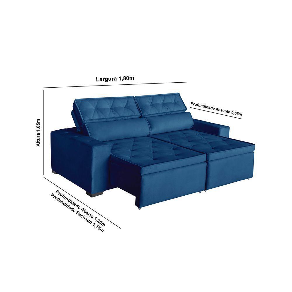 Sofá áustria 3 Lugares 1,80 Cm - De Casa Décor E Estofados Azul - 2