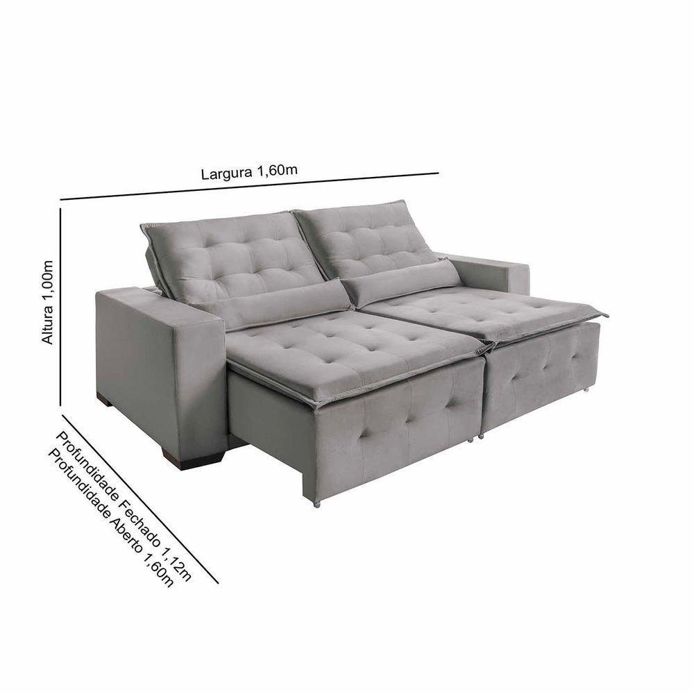 Sofá Spazzio 2lugares 1,60cm Retrátil E Reclinável - De Casa Décor E Estofados Cinza Claro - 2