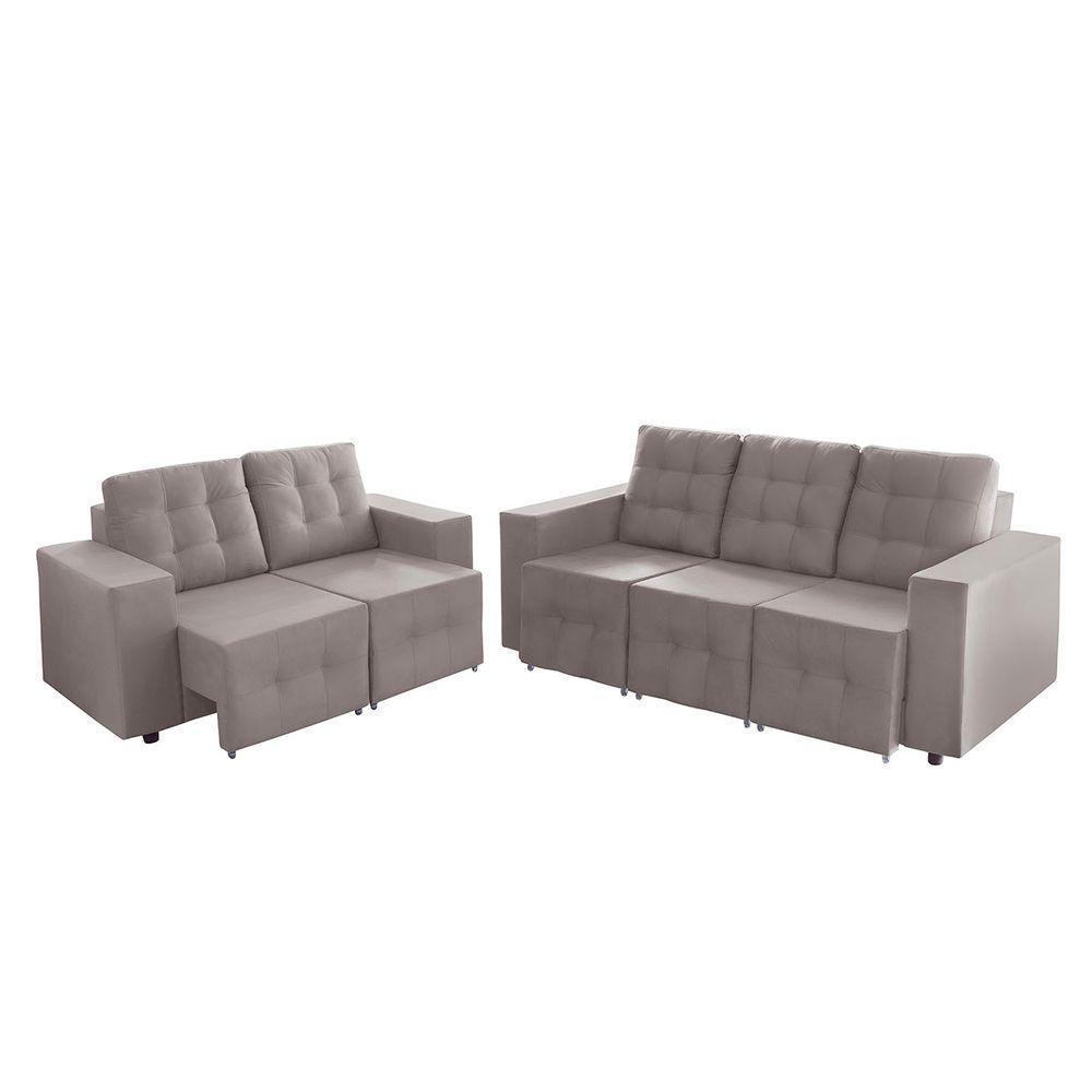 Sofá Veneza 5 Lugares, Conjunto 3e2 - Retrátil - De Casa Décor E Estofados Cinza Claro - 3
