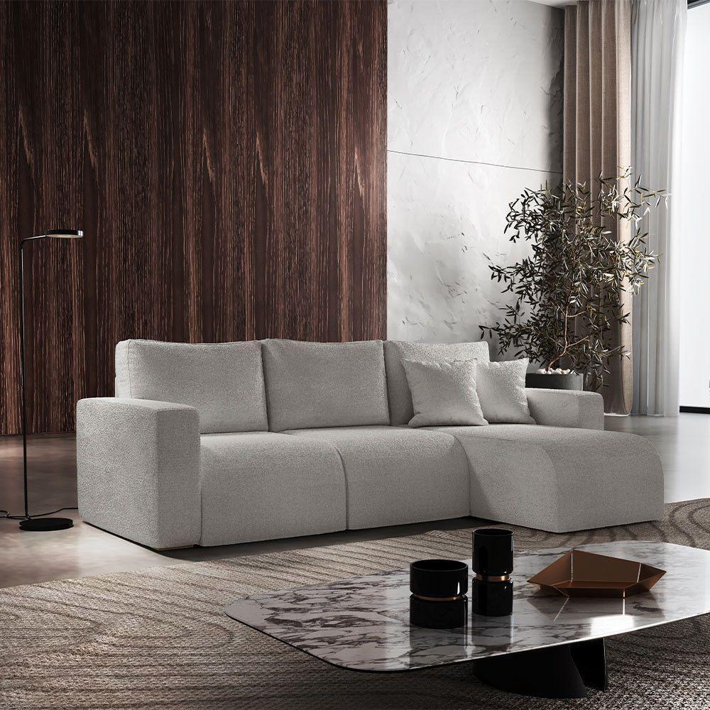 Sofá Living 90cm + 90cm Com Chaise Direito Meu Sofá Online B026 Veludo Prata - 1