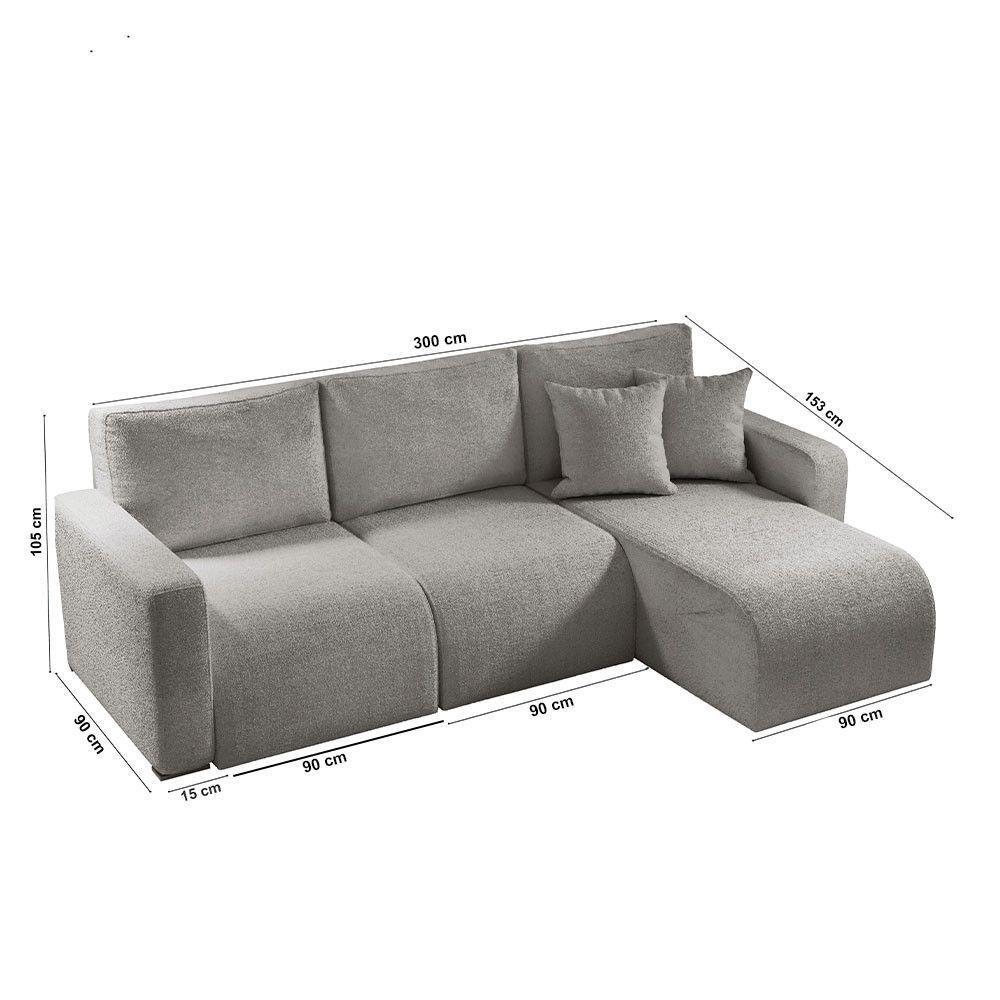 Sofá Living 90cm + 90cm Com Chaise Direito Meu Sofá Online B026 Veludo Prata - 5