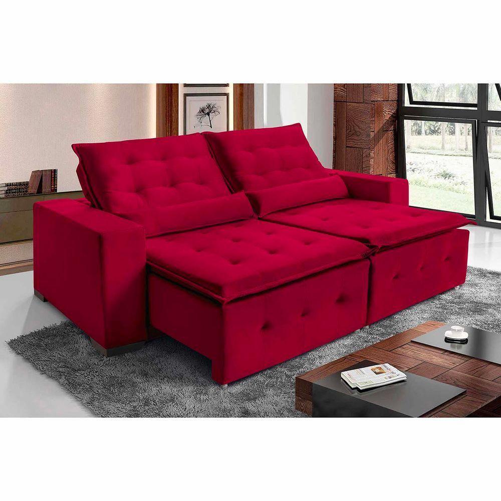 Sofá Spazzio 5 Lugares 2,50cm Retrátil E Reclinável - De Casa Décor E Estofados Vermelho - 1