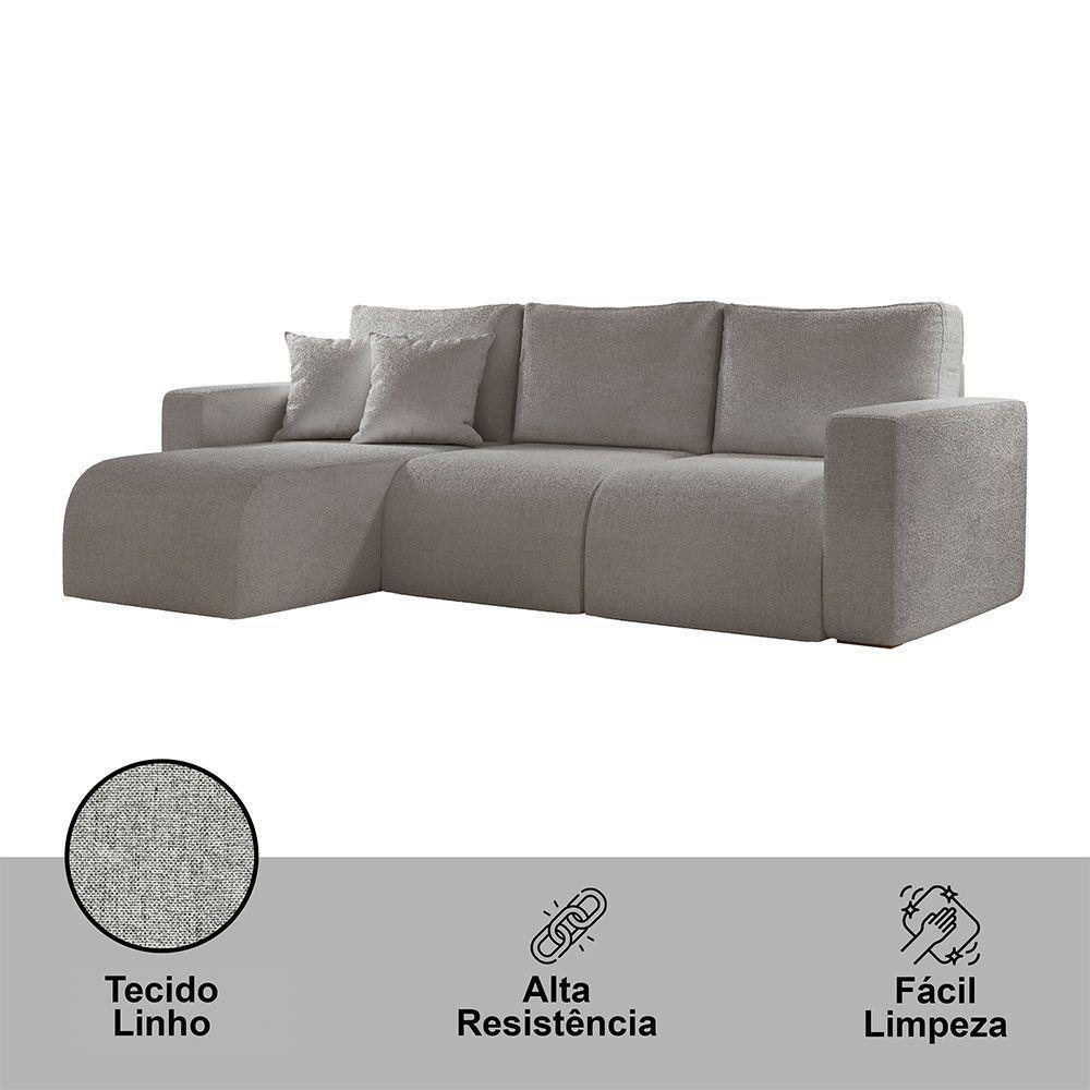 Sofá Living 70cm + 70cm Com Chaise Esquerdo Meu Sofá Online A230 Linho Cinza - 3