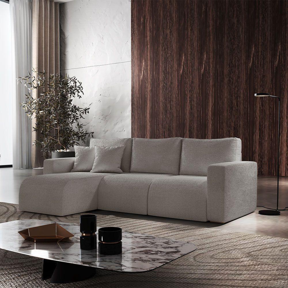 Sofá Living 90cm + 90cm Mais Chaise Esquerdo Meu Sofá Online A230 Linho Cinza - 1