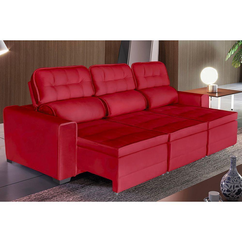 Sofá Império 6 Lugares 2,90cm Retrátil E Reclinável - De Casa Décor E Estofados Vermelho - 1