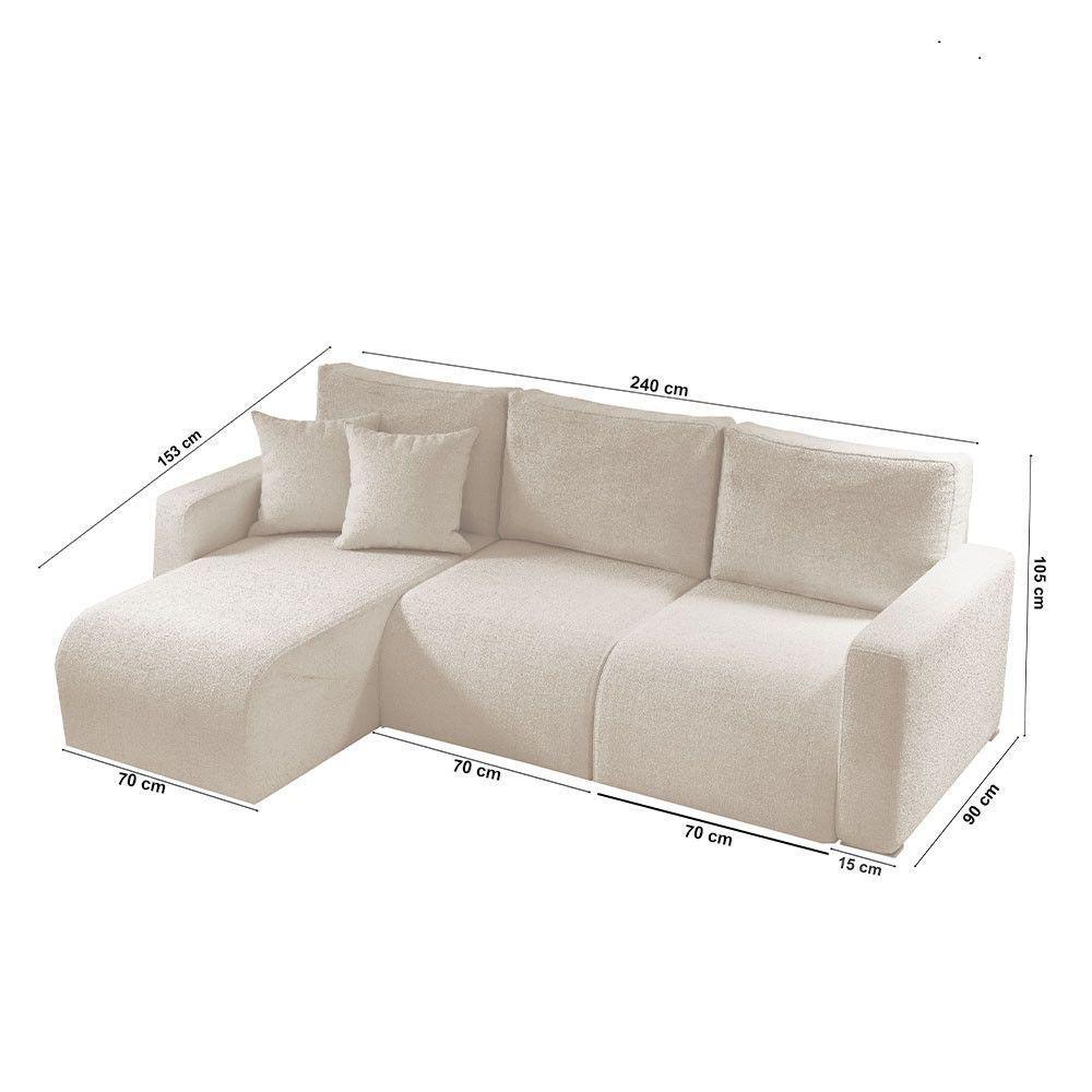 Sofá Living 70cm + 70cm Com Chaise Esquerdo Meu Sofá Online A302 Linho Branco - 5