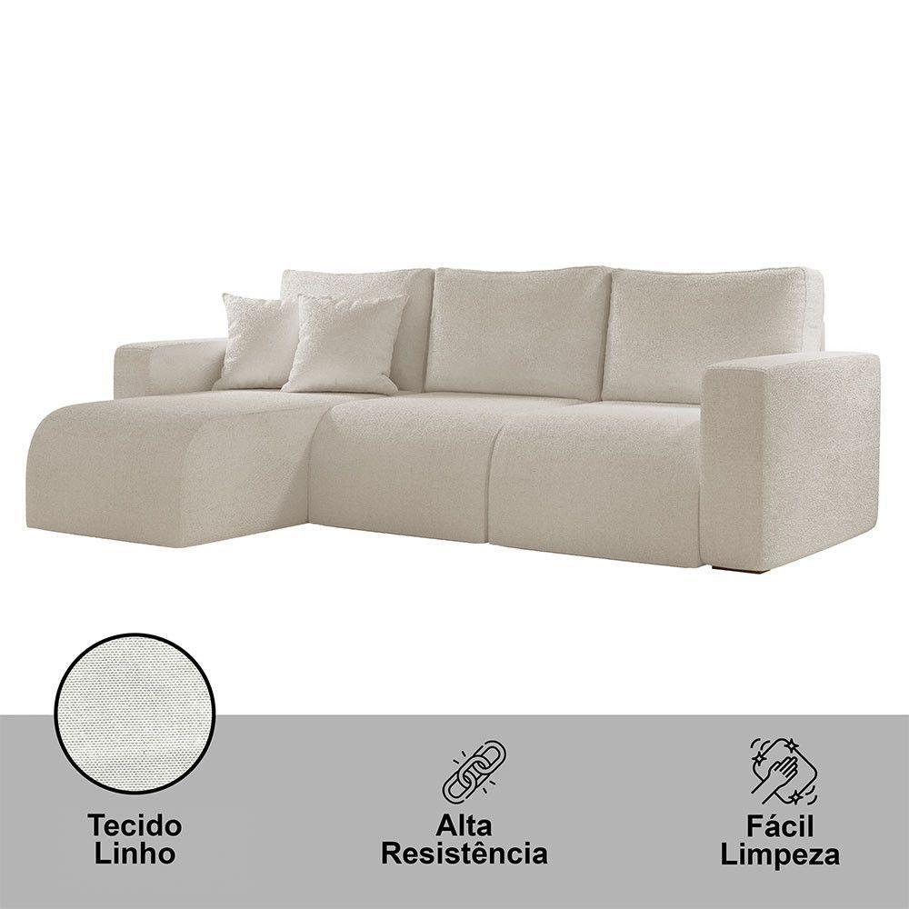 Sofá Living 70cm + 70cm Com Chaise Esquerdo Meu Sofá Online A302 Linho Branco - 6