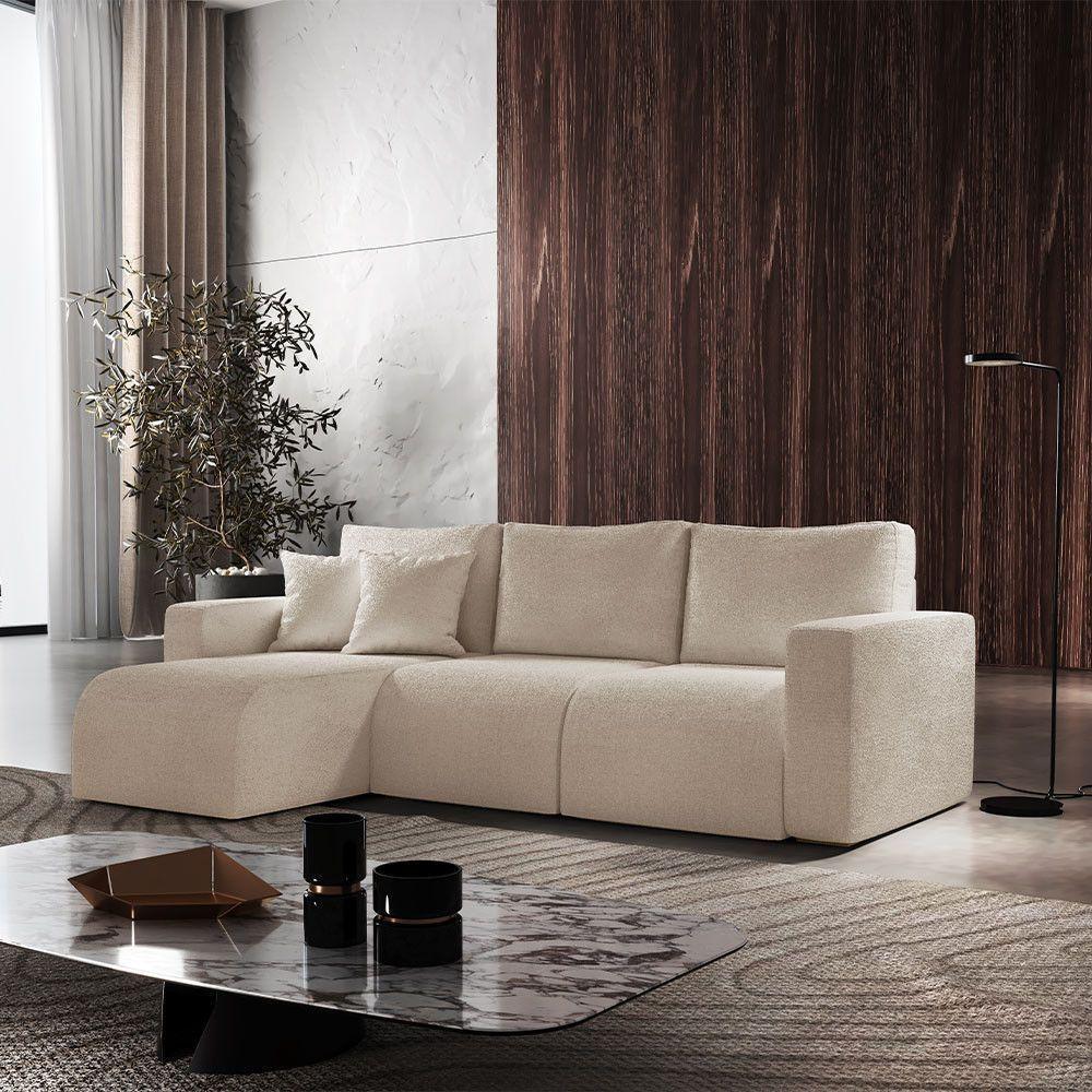 Sofá Living 70cm + 70cm Com Chaise Esquerdo Meu Sofá Online A294 Linho Creme - 1