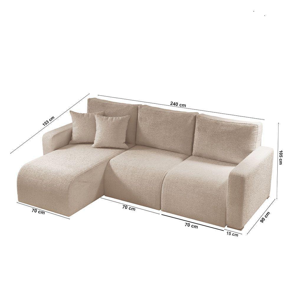 Sofá Living 70cm + 70cm Com Chaise Esquerdo Meu Sofá Online A294 Linho Creme - 2