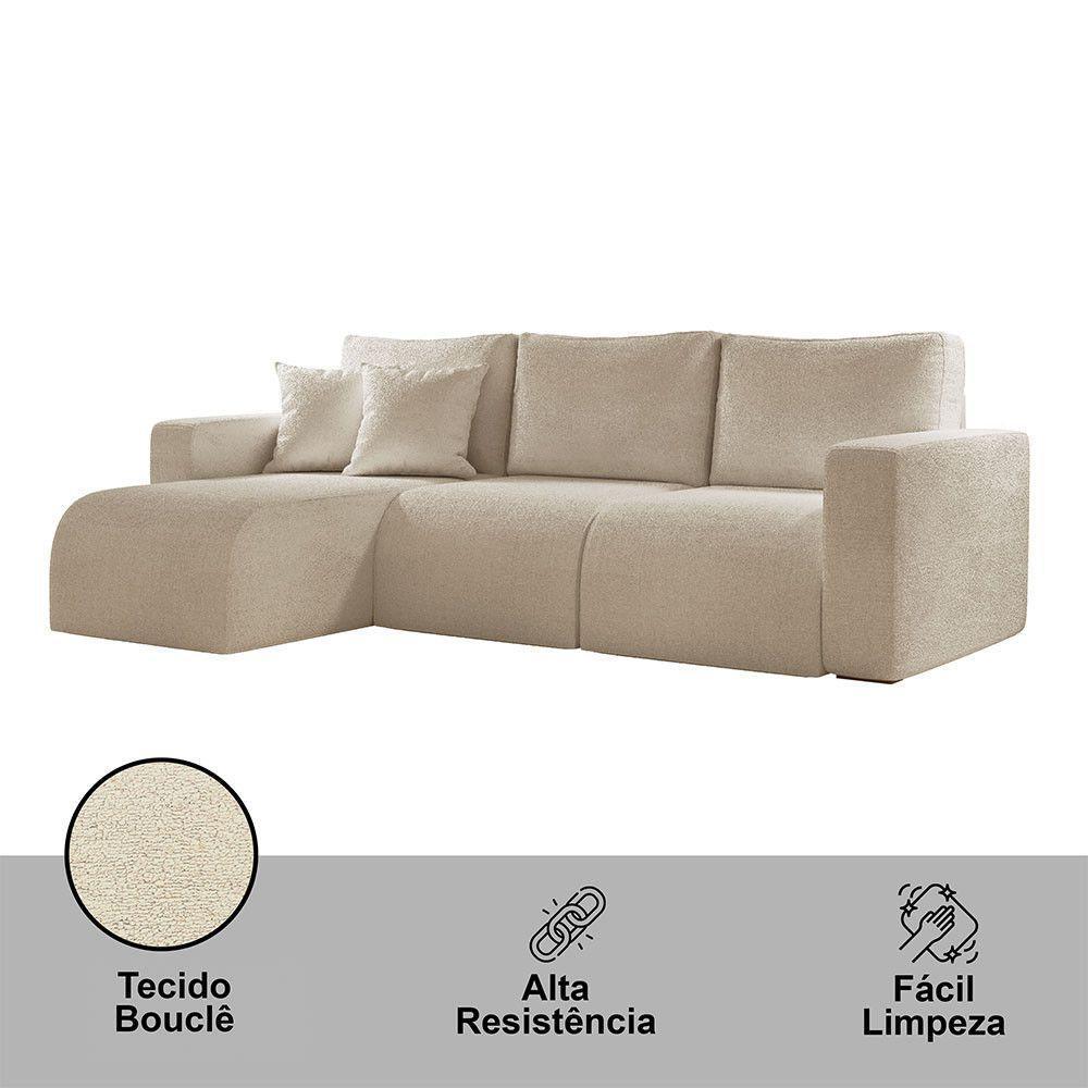 Sofá Living 70cm + 70cm Com Chaise Esquerdo Meu Sofá Online A294 Linho Creme - 3