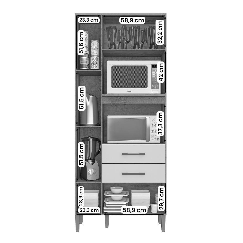 Armario Multiuso Seul Torre Cozinha Com 3 Portas E 2 Gavetas Canelato/off White  - 3