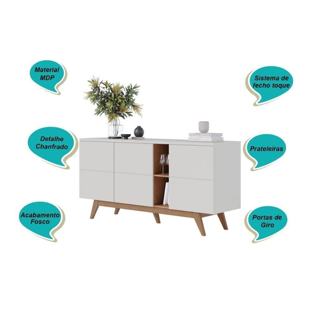 Buffet 3 Portas Detalhadas Noronha Off White Matte/freijó - 3