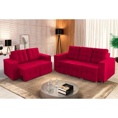 Sofá Veneza 5 Lugares, Conjunto 3e2 - Retrátil - De Casa Décor E Estofados Vermelho