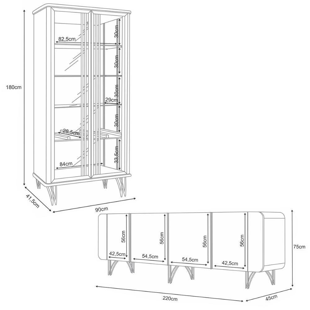 Kit De Aparador Buffet Saluti E Cristaleira Evora Pés De Aço Off White/Cinamomo - 4