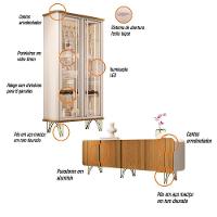 Kit De Aparador Buffet Saluti E Cristaleira Evora Pés De Aço Off White/Cinamomo - 3