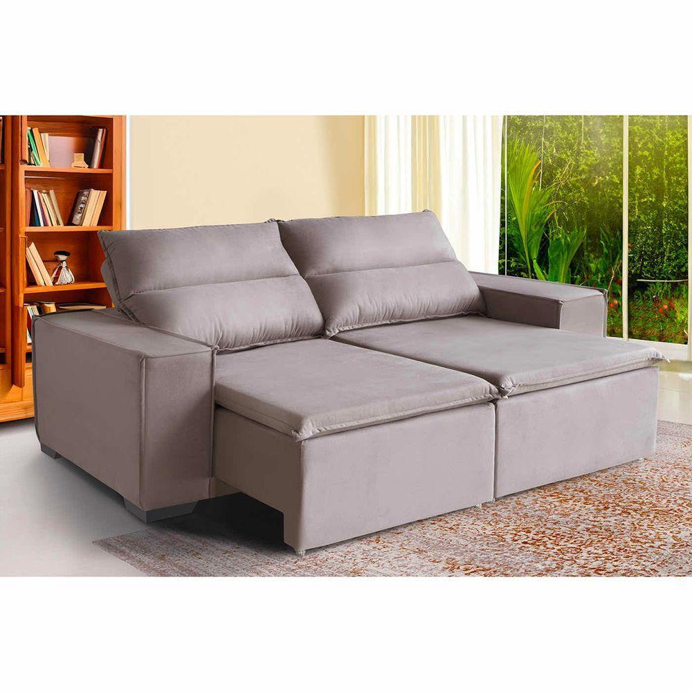 Sofá Paris 6 Lugares 2,90cm Retrátil E Reclinável - De Casa Décor E Estofados Cinza Claro - 1