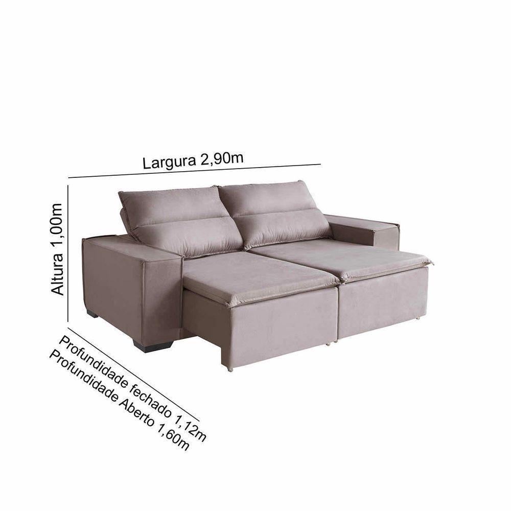 Sofá Paris 6 Lugares 2,90cm Retrátil E Reclinável - De Casa Décor E Estofados Cinza Claro - 3