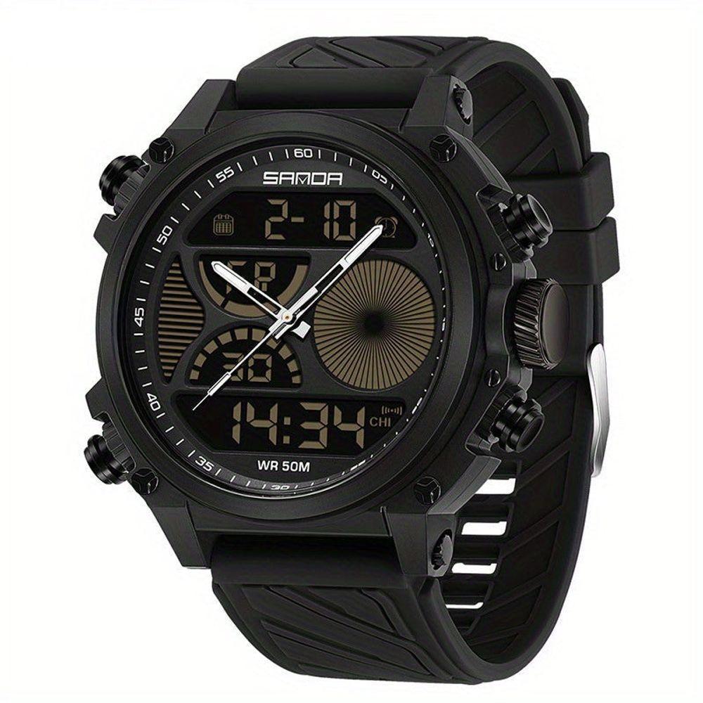 Relógio Esportivo , 5atm à Prova D'água, Exibição Digital E Analógic Preto - 1