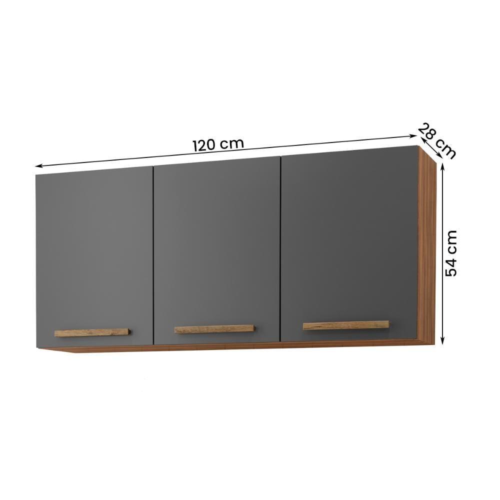 Armario Aéreo Pop 120 Cm Com 3 Portas Freijó/chumbo - 4