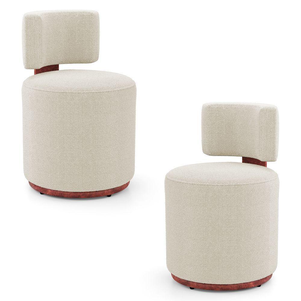 Kit 02 Puffs Decorativos Orgânicos Melis Bouclê Bege Couríssimo Ocre - Desk Design - 1