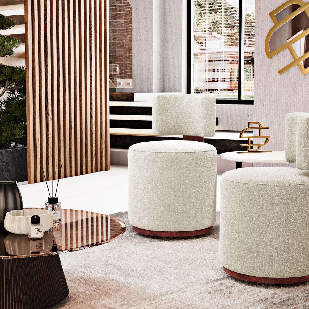 Kit 02 Puffs Decorativos Orgânicos Melis Bouclê Bege Couríssimo Ocre - Desk Design - 8